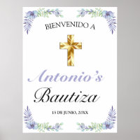 Elegante Lavanda Cruz De Oro Bautizo Bienvenido