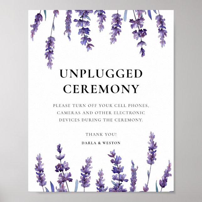 Póster Elegante lavanda floral ceremonia boda desenchufad (Frente)