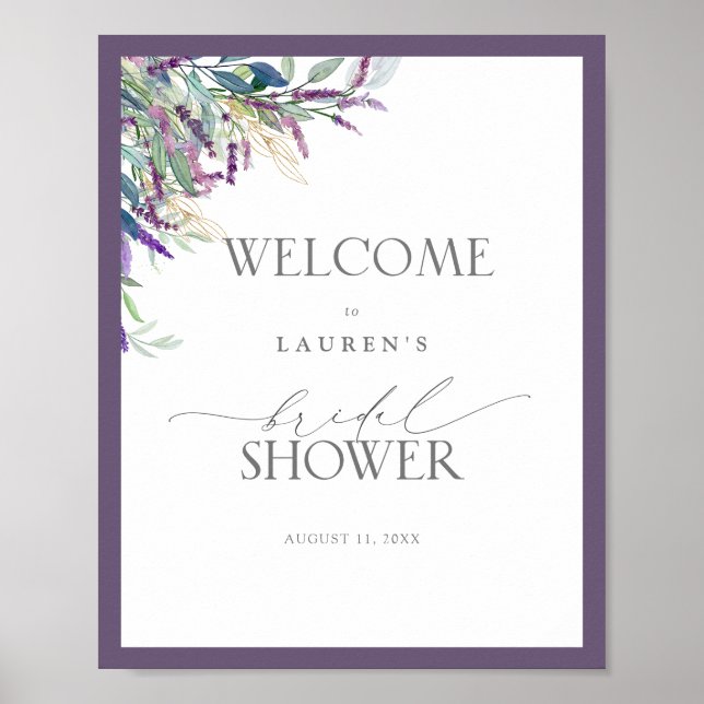Póster Elegante Lavender Floral Bridal Ducha Bienvenida (Frente)