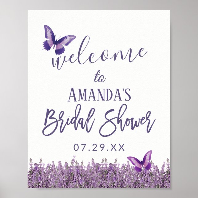 Póster Elegante Lavender Floral Bridal Ducha Bienvenida (Frente)