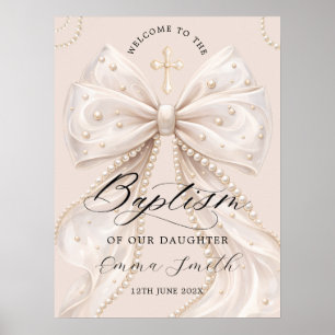 Póster Elegante lazo coqueta con bienvenida de bautizo de