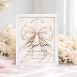 Póster Elegante lazo Coquette con bienvenida de bautizo d