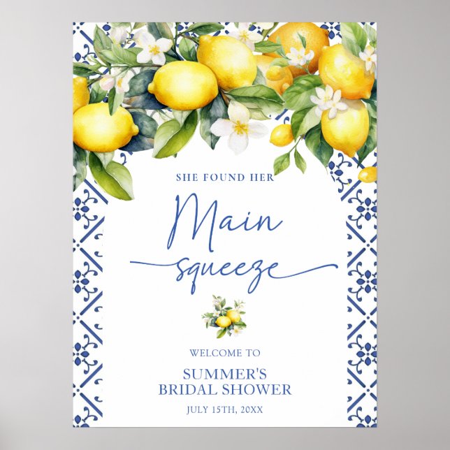 Póster Elegante Lemon Main Squeeze Bridal Shower Bienveni (Frente)
