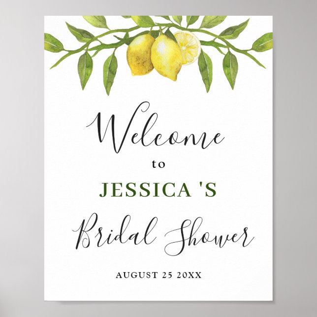 Póster Elegante Lemons Green Welcome BRIDAL SGHOWER (Frente)