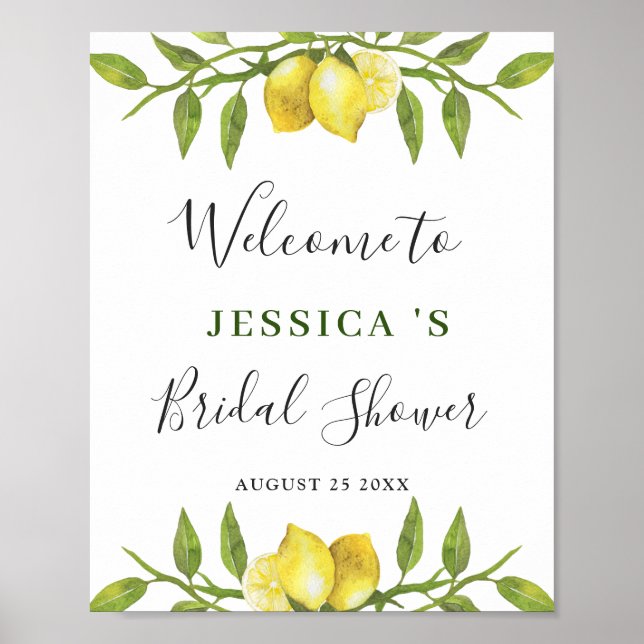 Póster Elegante Lemons Greenery BIENVENIDA BRIDAL SGHOWER (Frente)