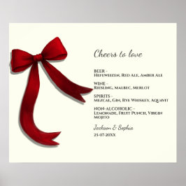 Póster Elegante Letrero de Menú Minimalista con Lazo Rojo