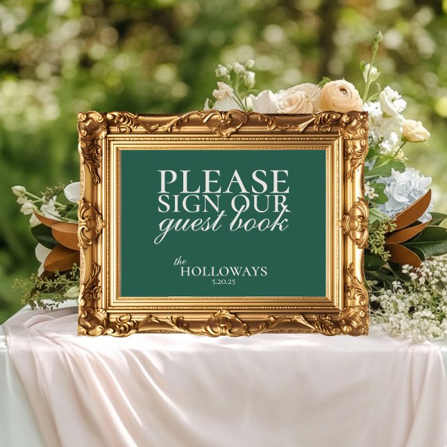 Póster Elegante libro de guion Sage Green Boda (Elegant Script Green Wedding Guest Book
)