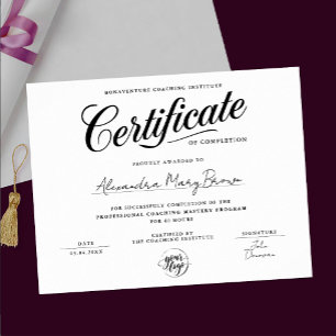 Póster Elegante Logo de Certificado de Finalización en Bl