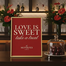 Póster Elegante Lujo Amor Rojo es dulce postre Boda