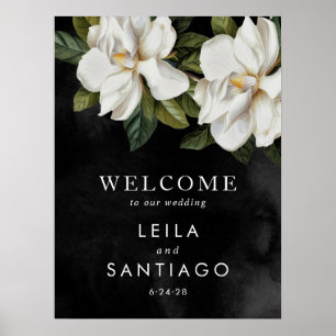 Póster Elegante Magnolia Blanca Boda Poster Rótulo