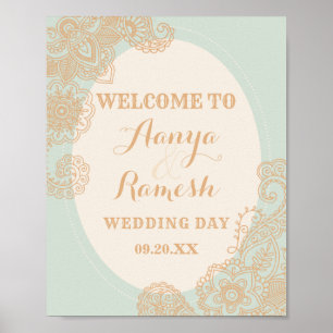 Póster Elegante Mandala Dotted Circle Mehndi Boda