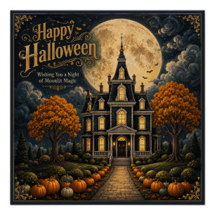 Póster Elegante Mansión Embrujada Halloween