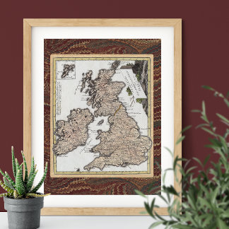 Póster Elegante mapa de antigüedades de Gran Bretaña e Ir