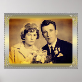 Póster Elegante marco de borde dorado plateado personaliz