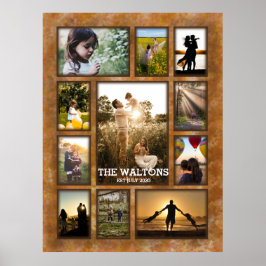 Póster Elegante Marco De Bronce Como Collage de fotos Fam