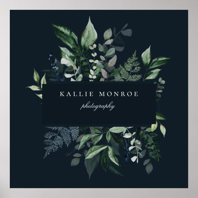 Póster Elegante marco de follaje forestal oscuro Negocio  (Frente)