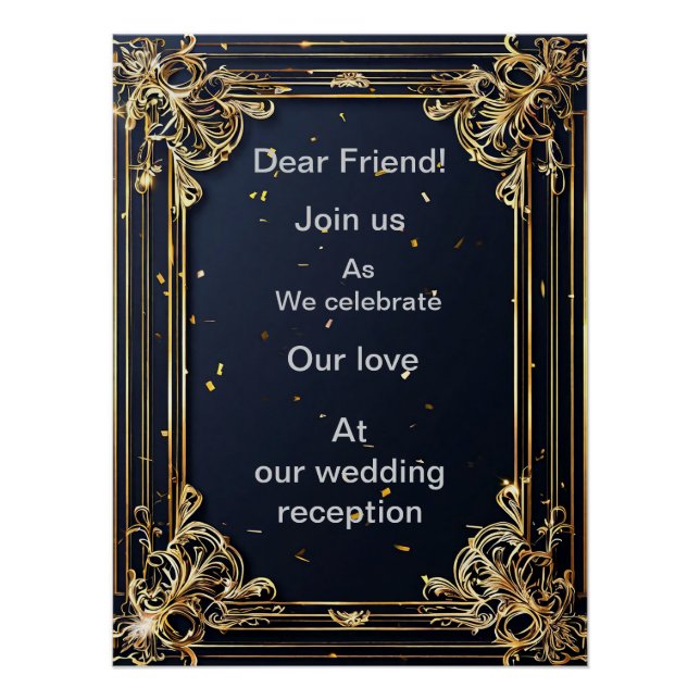 Póster Elegante marco de invitación de boda dorado (Anverso)
