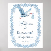 Elegante marco de toile floral azul Stork Bienveni