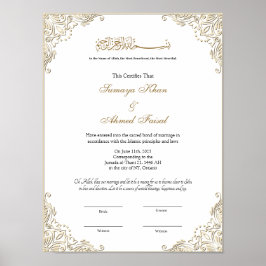 Póster Elegante marco dorado Certificado musulmán de nikk