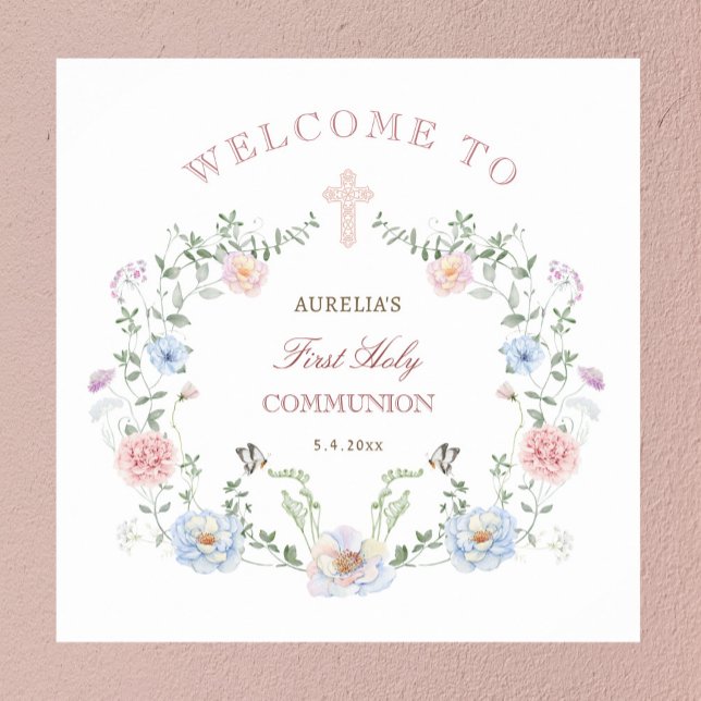 Póster Elegante marco floral Primera bienvenida de la com (Subido por el creador)