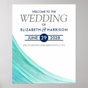 Póster Elegante marea turquesa bienvenida a la boda de la