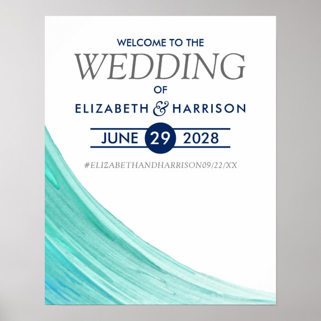Póster Elegante marea turquesa bienvenida a la boda de la (Frente)