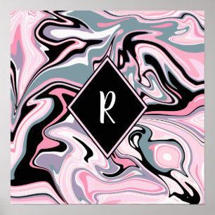 Póster Elegante mármol colorido rosa morado azul negro