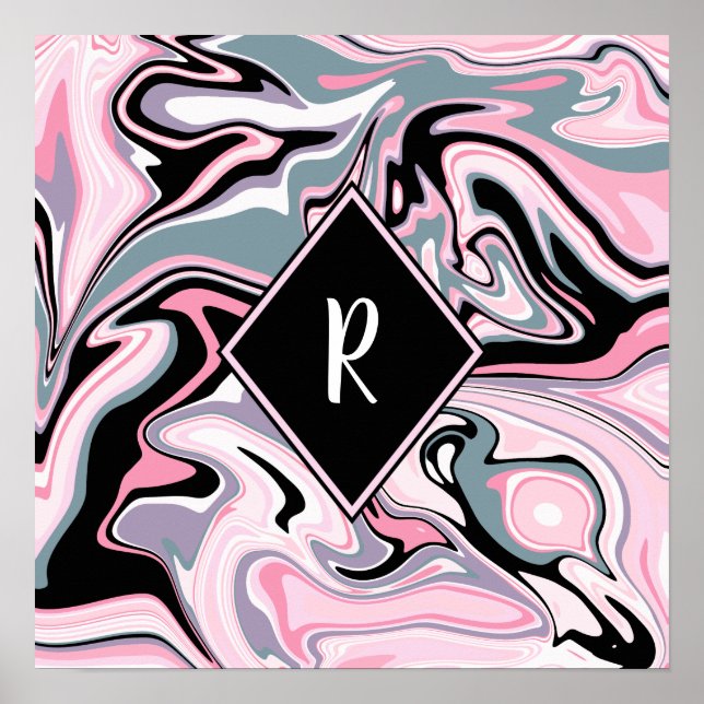 Póster Elegante mármol colorido rosa morado azul negro (Frente)