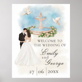 Póster Elegante matrimonio con novia y fuente de Groom