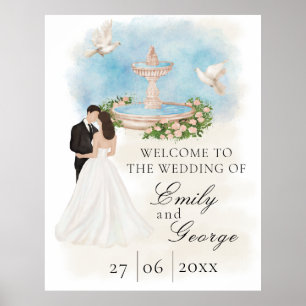 Póster Elegante matrimonio con novia y fuente de Groom