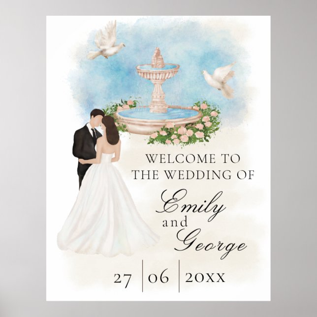 Póster Elegante matrimonio con novia y fuente de Groom (Frente)