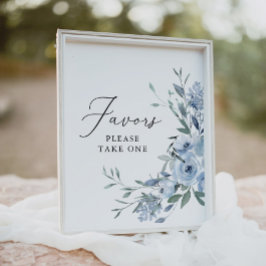 Póster Elegante matrimonio floral azul turbio favorece al