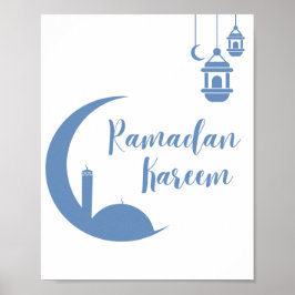 Póster Elegante Media Luna y Pared de Linterna de Ramadan