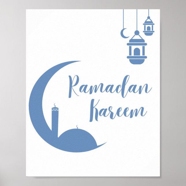 Póster Elegante Media Luna y Pared de Linterna de Ramadan (Frente)