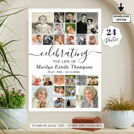 Póster Elegante Memorial de 24 Fotos Celebrando la Vida