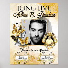 Póster Elegante memorial negro y dorado 2 fotos funeral