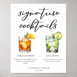 Póster Elegante Menú Boda de cócteles de la noche