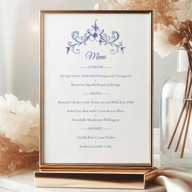 Póster Elegante menú Boda de color azul turbio romántico (Subido por el creador)