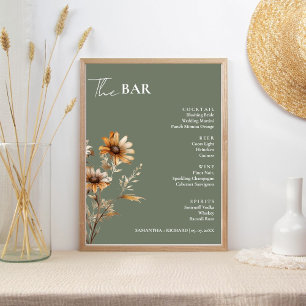 Póster Elegante menú de bar de Bodas de flores silvestres