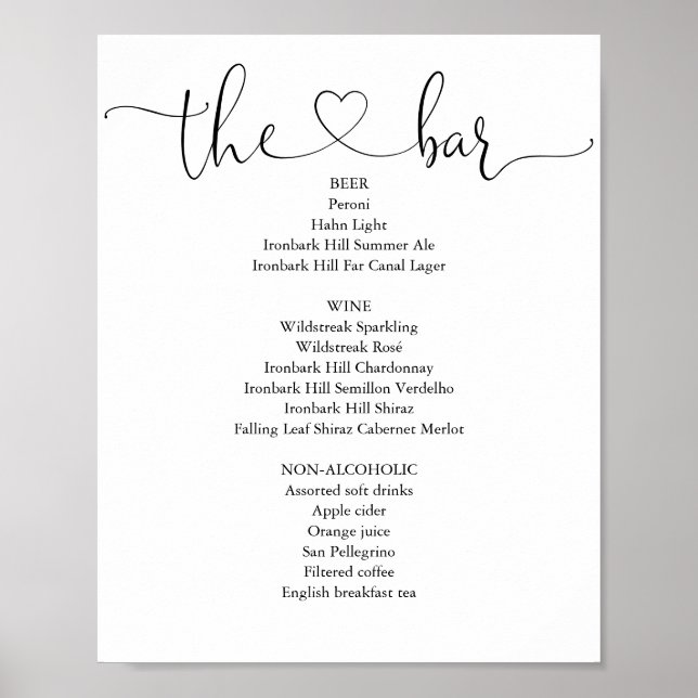 Póster Elegante menú de barra de guiones del corazón mode (Frente)