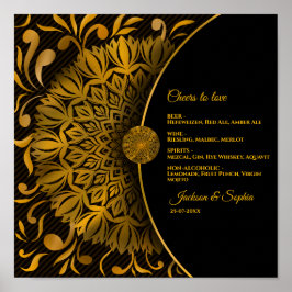 Póster Elegante menú de bebidas de lujo de Mandala Gold