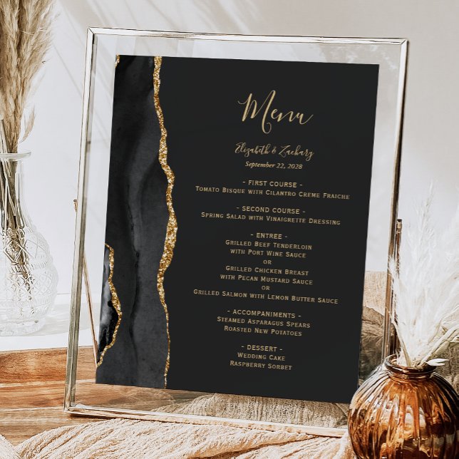 Póster Elegante menú de mesa de Boda negro y dorado (Subido por el creador)