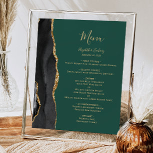 Póster Elegante menú de mesa verde oro negro de Boda