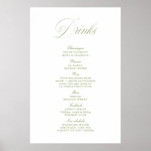 Póster Elegante menú de papel para bar de bebidas de boda