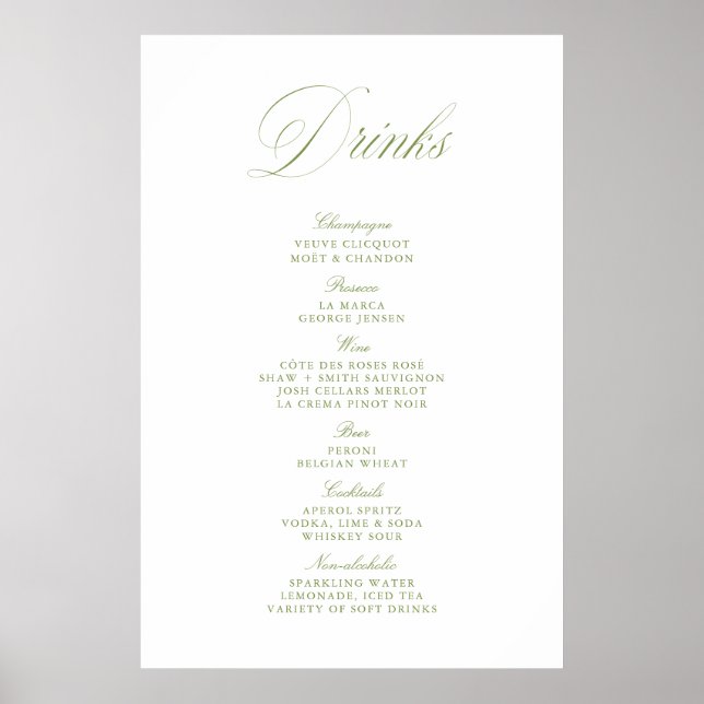 Póster Elegante menú de papel para bar de bebidas de boda (Frente)