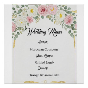 Póster Elegante menú marroquí con Boda floral dorado
