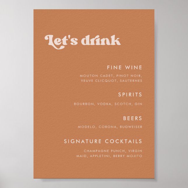 Póster Elegante menú retro Boda de azúcar marrón Bar (Frente)