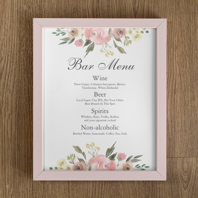 Póster Elegante menú Rubor Pink Floral Boda Bar (Subido por el creador)