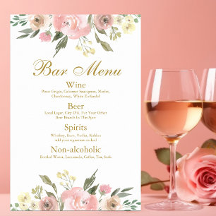 Póster Elegante menú Rubor Pink Gold Floral Boda Bar