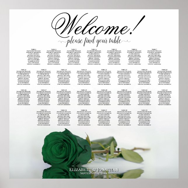Póster Elegante Mesa 29 Esmeralda Verde Rosa Gráfico de A (Frente)